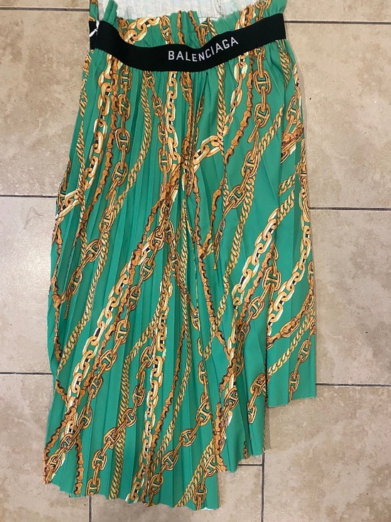 Balenciaga Dresses & Skirts - Balenciaga Emerald Green and Gold Chain-Print Asymmetrical Pleated Skirt